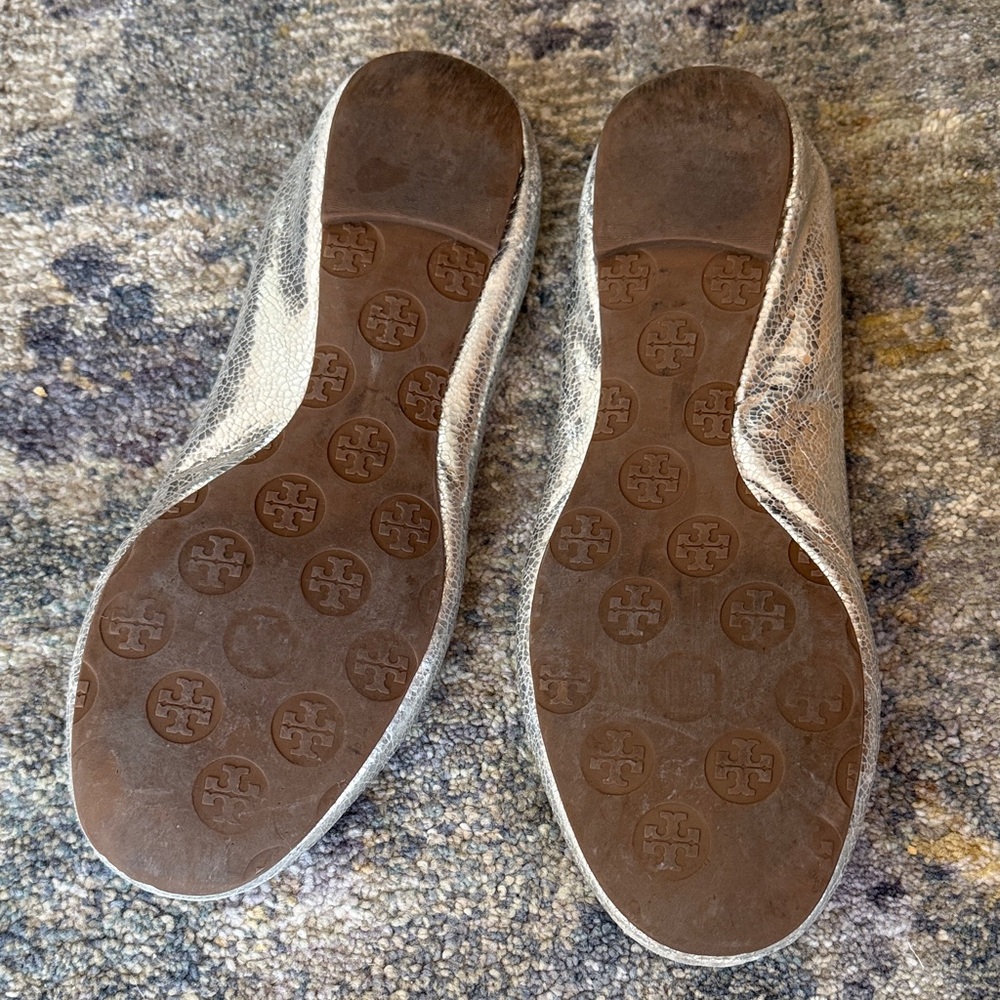 Tory Burch Metallic Silver Leather Reva Ballet Flats - Picture 3 of 3